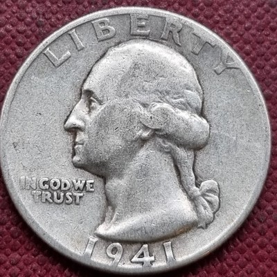 1941 quarter off-center strike error with design shifted from center leaving blank planchet area